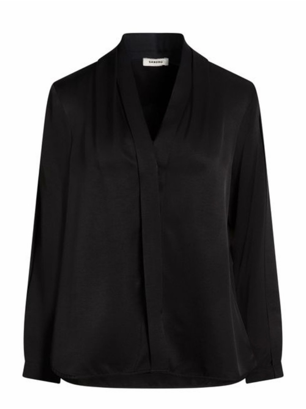 Sandro Paris “Lanna” Black Silk V-Neck Blouse Size 1 (US 4/6) - NWOT - Picture 2 of 6